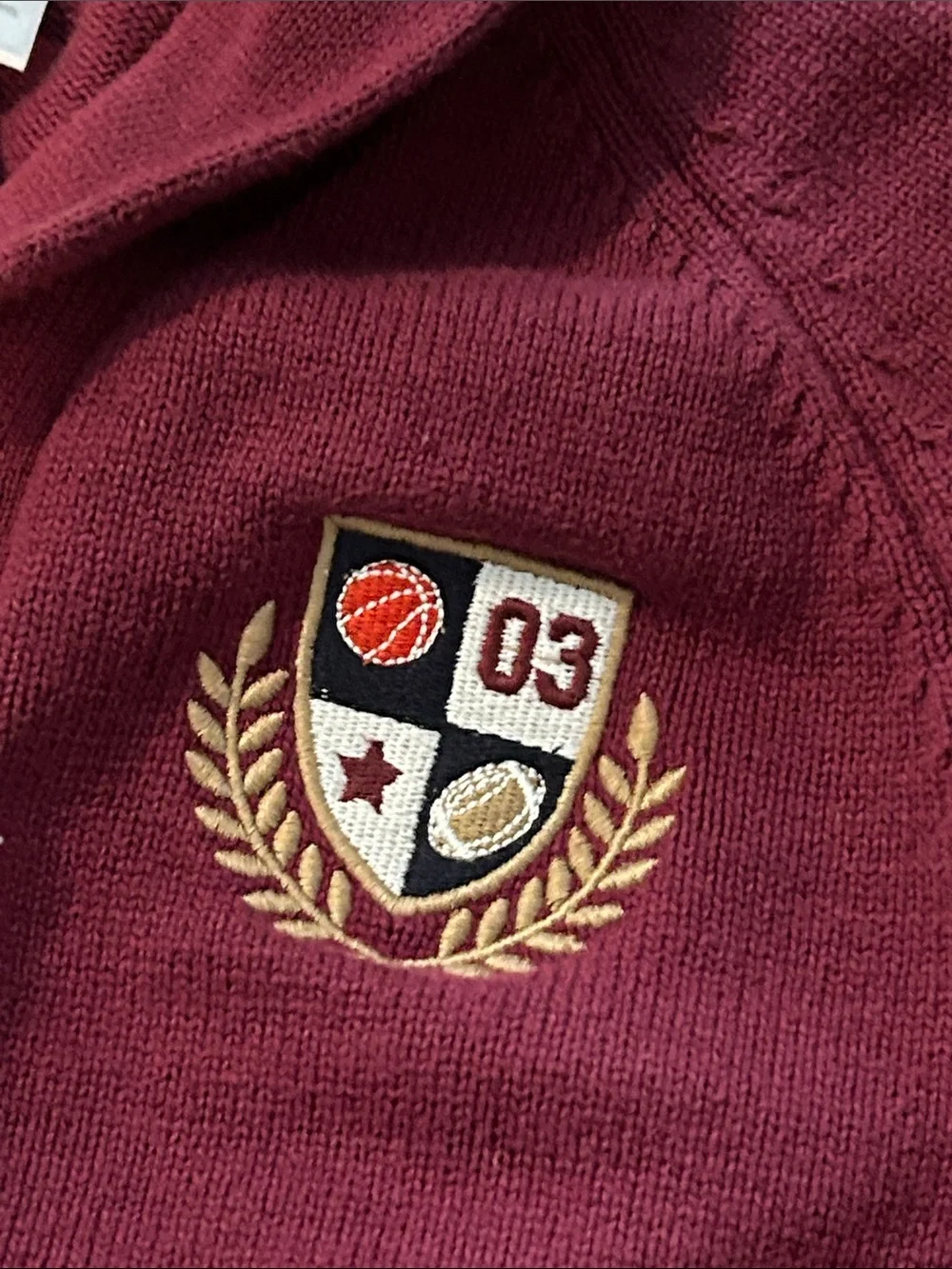Gymboree Burgundy Button Up Cardigan Sweater Varsity Football Basketball Crest